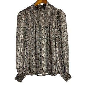 Joie Animal Print Smocked Long Sleeve Blouse